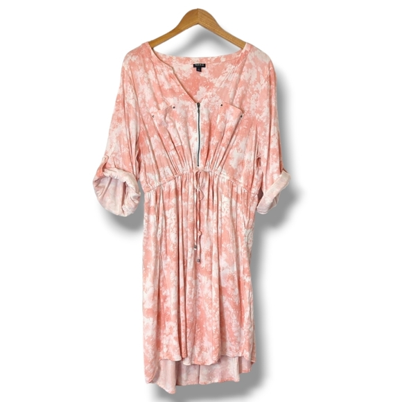 Pink Tie Die Challis Zip-Front Summer Wedding Guest Shirt Dress: Torrid 3 - Picture 1 of 13